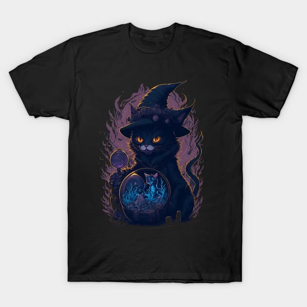 witch cat with an orb T-Shirt by Aestheticlanart